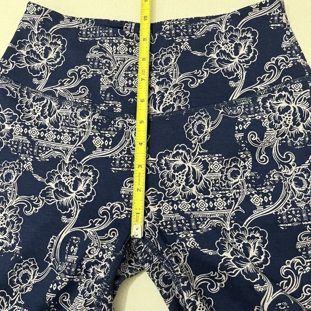 Soft Surroundings Athletic Floral Leggings Full Length Tummy Panel Blue Size PXS